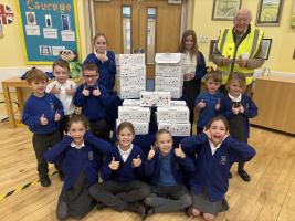  Pupils at Kirby Hill Primary School with their boxes